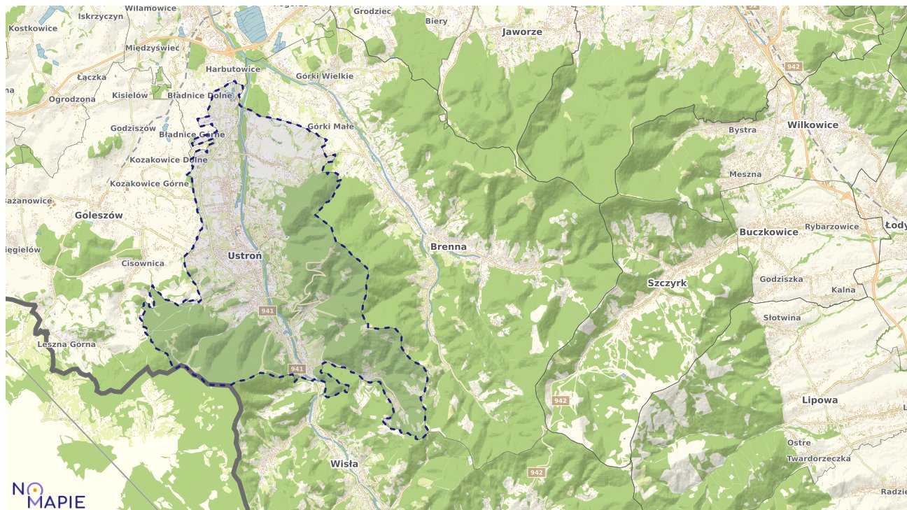 Mapa obszarów ochrony przyrody Ustronia